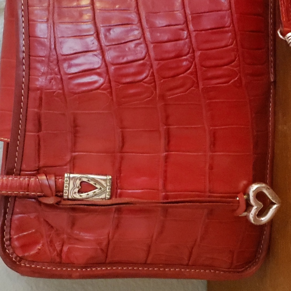 Brighton Vintage Red Croc leather handbag w/silver trim/heart. W/ extra strap - Picture 3 of 7